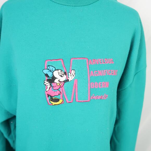 Vintage 90s Mickey Unlimited Teal Green Minnie Mouse Sweatshirt Dress M - Picture 2 of 6
